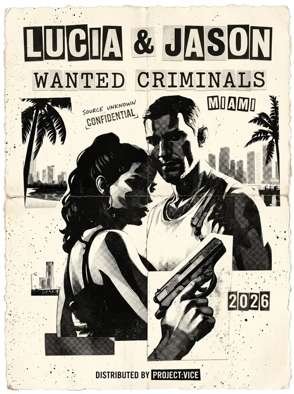 Póster ilustrado de Lucia y Jason de GTA 6