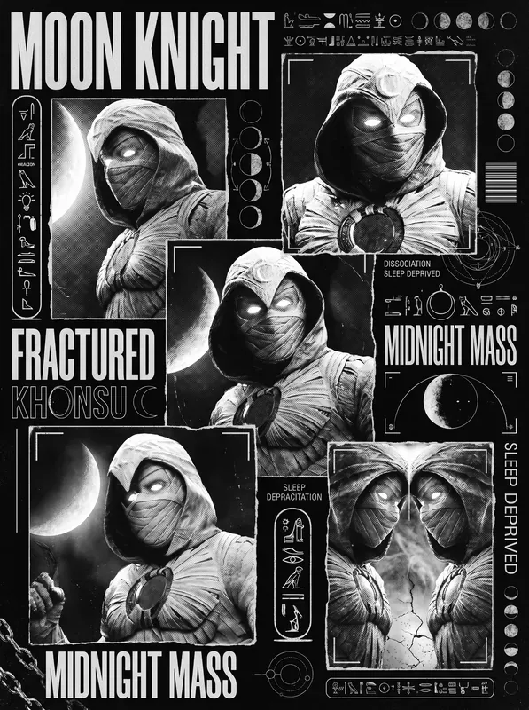 Poster ilustrado de Moon Knight con diseño nocturno y místico