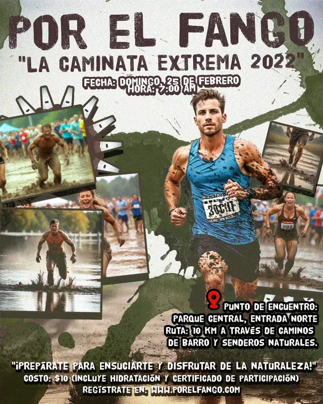 Poster promocional de evento Por El Fango con diseño rudo