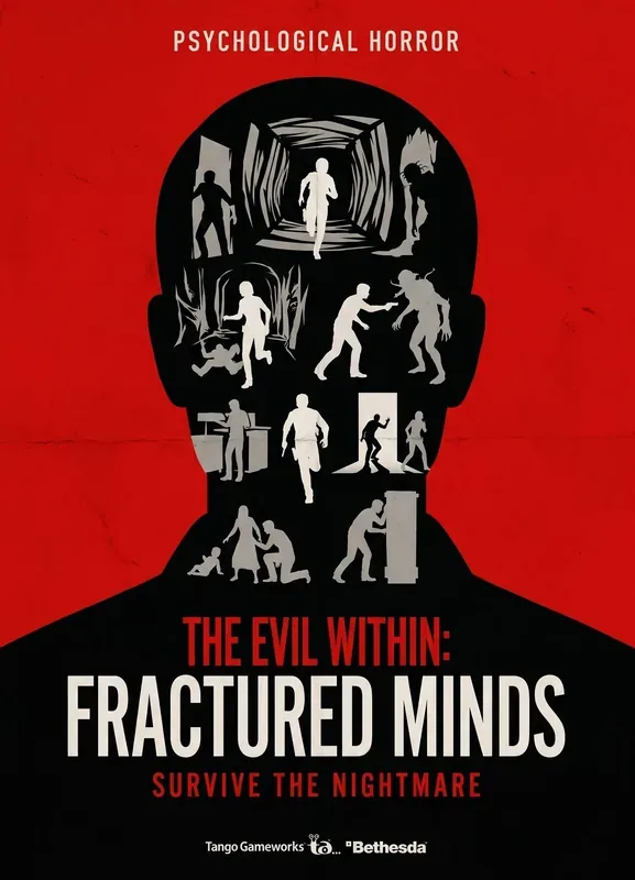 Poster ilustrado de The Evil Within con atmósfera de terror psicológico