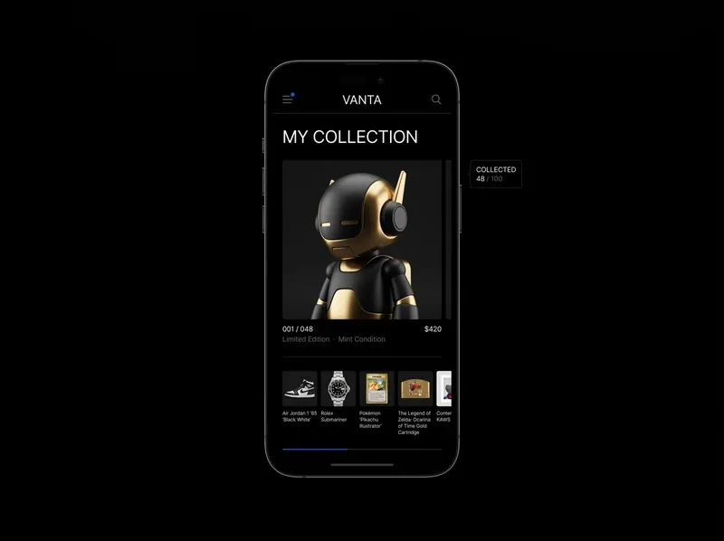 Concepto de aplicación Vanta Tracker de colecciones